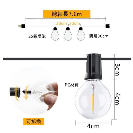 【營伙蟲660】 G40 25顆LED 復古燈串 戶外防水 7.6米25燈 愛迪生燈泡