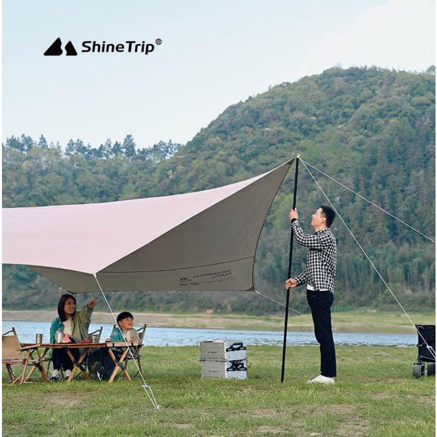 【營伙蟲1216】 六角蝶型天幕 山趣ShineTrip 520x420 六角天幕 黑膠天幕 黑色 沙色 露營天幕