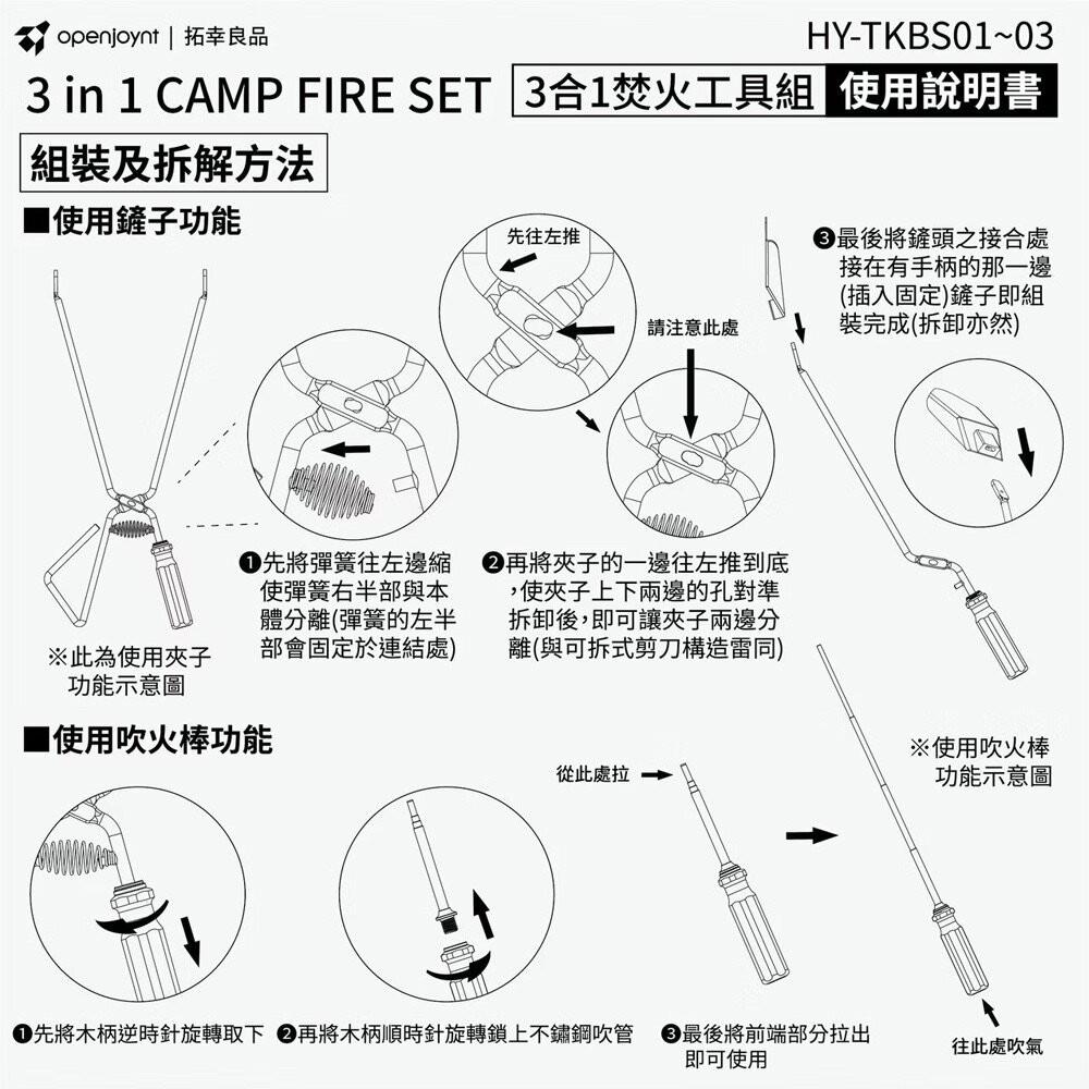 【營伙蟲1488】焚火夾工具組 openjoynt 拓幸良品 炭火夾 吹火棒 炭火鏟 附收納袋 焚火 焚火鉗 木炭夾