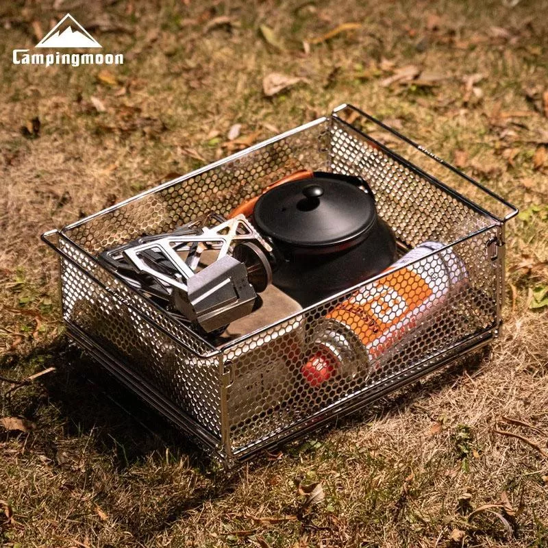 【營伙蟲2258】柯曼1單位金屬折疊網箱六邊形紋 Campingmoon 不鏽鋼 敞口設計 瀝水 餐廚 餐廚籃 露營