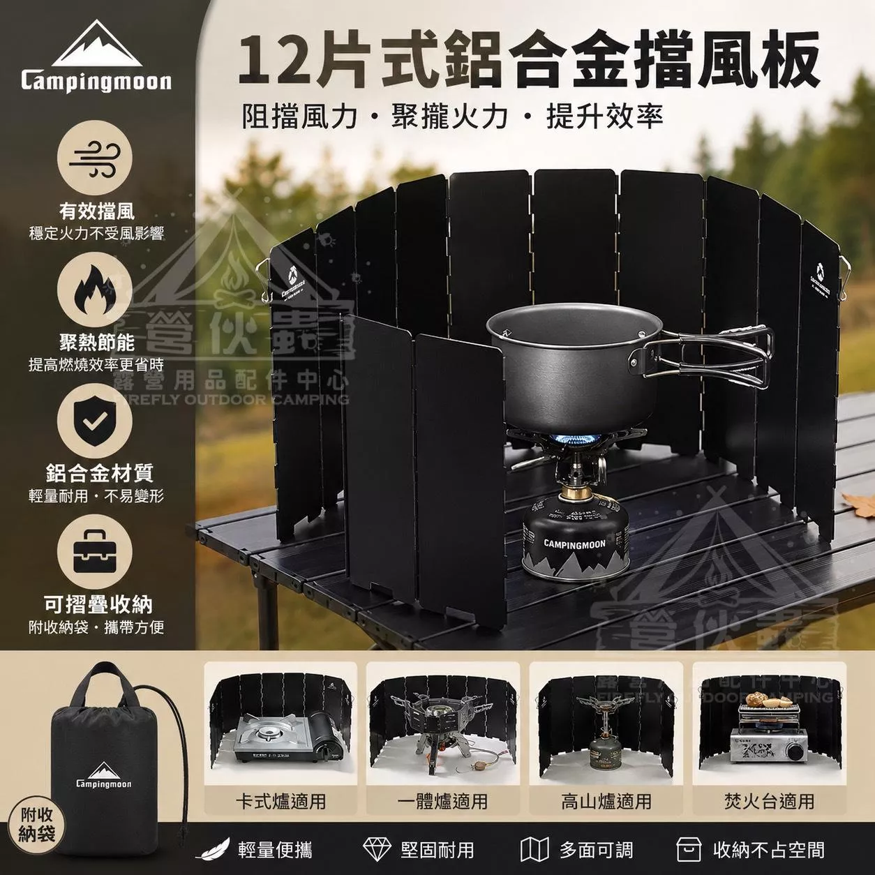【營伙蟲2250】柯曼10片鋁合金爐具擋風板 高版 低版 可折疊 防風收納盒 露營爐具