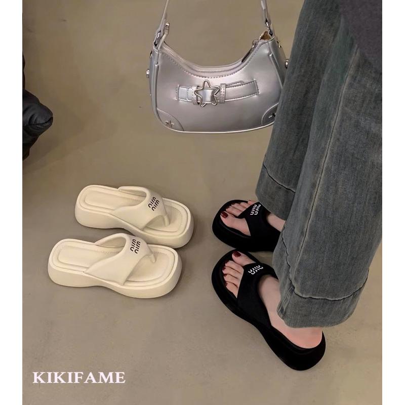 KIKIFAME🖤兩色 INS高級感字母厚底人字夾腳拖 人字拖 涼拖鞋 涼鞋 厚底鞋 沙灘鞋 露趾鞋 字母鞋 增高鞋