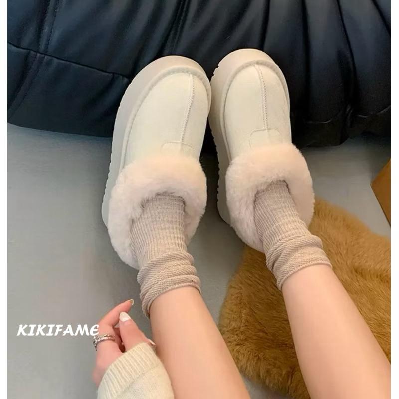 KIKIFAME🧋韓妞look🫧毛毛拼接厚底加絨雪地靴 毛毛靴 短筒靴 增高鞋 厚底鞋 圓頭靴 保暖靴 厚底靴 毛毛鞋