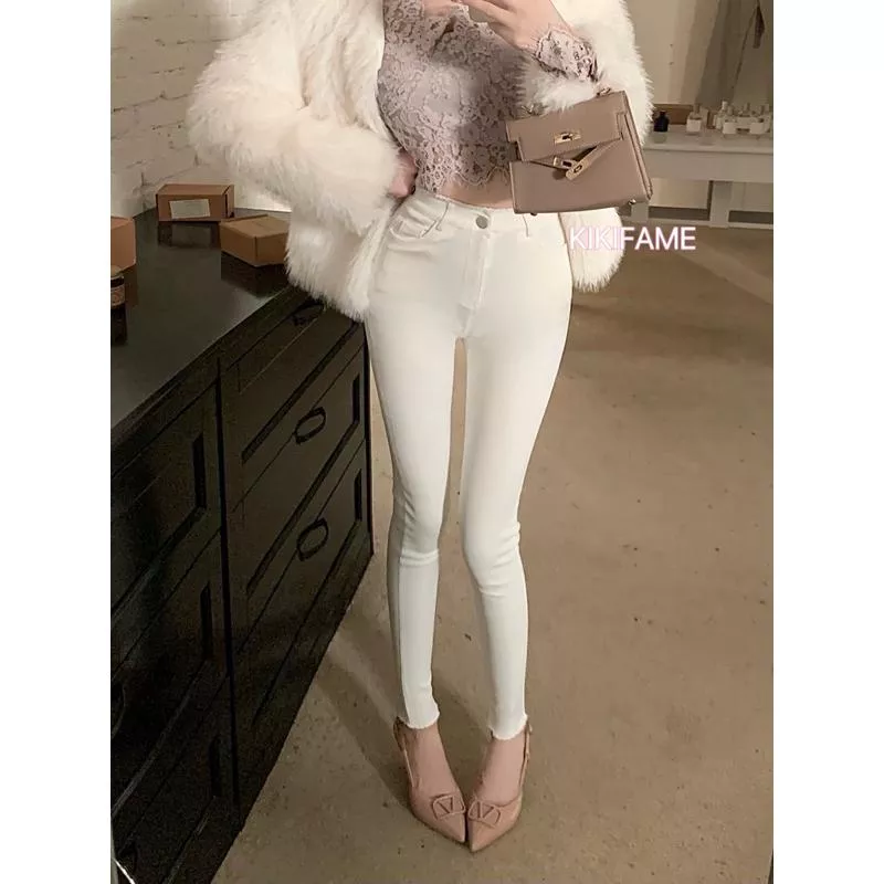 🐻美 三色 INS質感百搭彈力小腳褲 高腰褲 牛仔褲 九分褲 牛仔長褲 緊身褲 鉛筆褲 休閒褲 休閒長褲 百搭 彈力褲