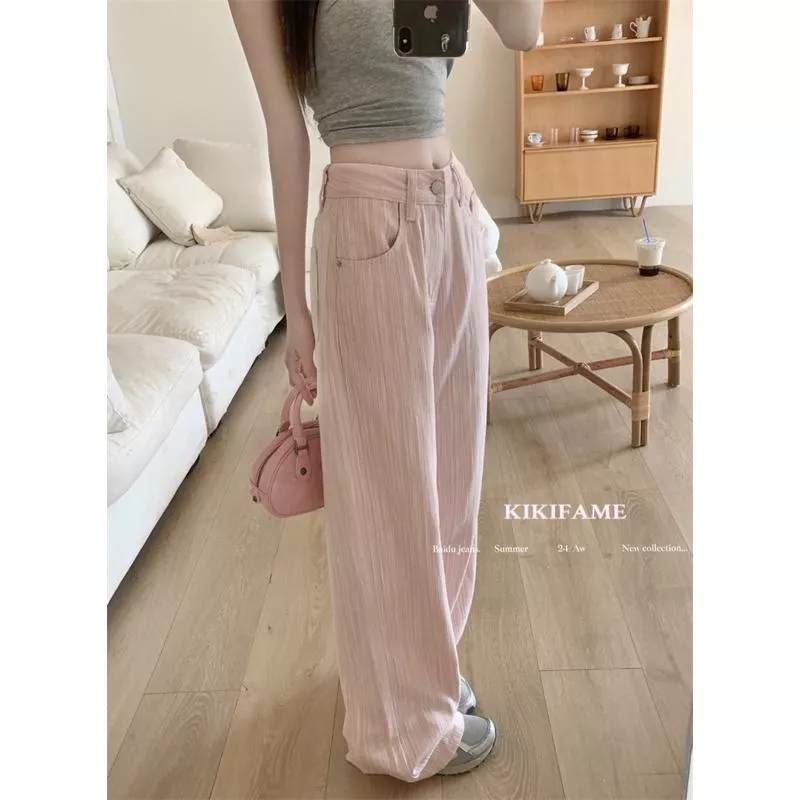 KIKIFAME💗三色 奶呼呼!肌理感顯瘦百搭牛仔長褲 牛仔褲 直筒褲 休閒褲 闊腿褲 百搭長褲 高腰褲 顯瘦長褲 褲子