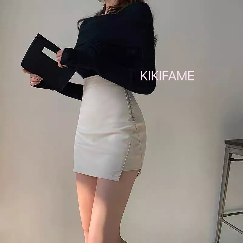 🔥美 三色 性感拉鍊開衩霧面皮裙(防走光) 皮短裙 高腰皮裙 開衩皮裙 短裙 性感皮裙 包臀裙 皮褲裙 KIKIFAME