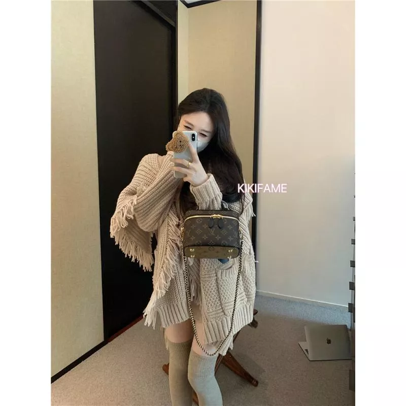 💛Mia慵懶流蘇針織披肩外套 吊帶洋裝 針織外套 毛衣外套 斗篷 開衫 套裝 連身裙 寬鬆外套 翻領外套