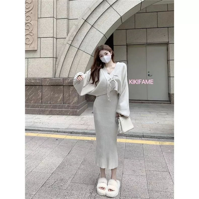 🔥美 三色 Chu慵懶V領針織長洋裝 針織外套 針織連身裙 V領洋裝 無袖洋裝 合身洋裝 吊帶洋裝 毛衣外套 V領外套