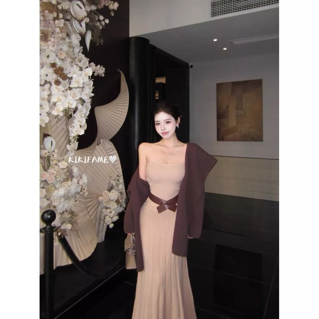 【𝐊𝐈𝐊𝐈𝐅𝐀𝐌𝐄】☕️奢貴姐姐.唯美肉桂色平口上衣 半身裙 咖色毛衣外套 A字長裙 翻領外套 針織外套 中長版外套