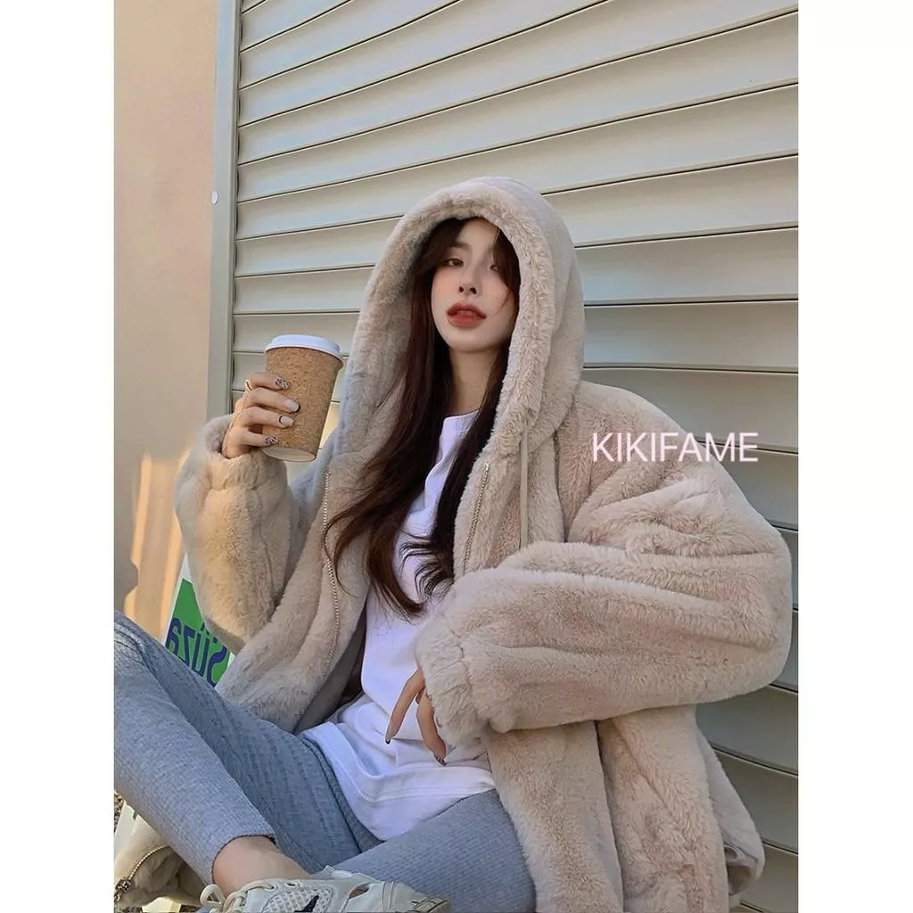現貨🔗【𝐊𝐈𝐊𝐈𝐅𝐀𝐌𝐄】🐻CUTIE BEAR毛絨絨連帽外套 毛毛外套 保暖外套 拉鏈外套 長袖外套 毛絨外套 皮草