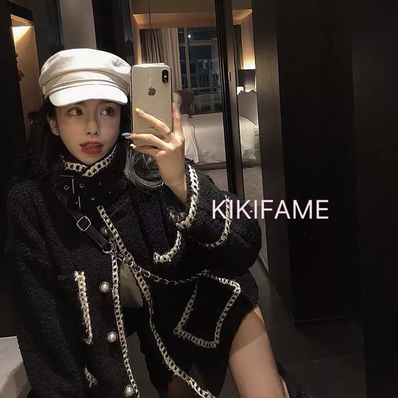 現貨🔗【𝐊𝐈𝐊𝐈𝐅𝐀𝐌𝐄】🕶酷帥質感立領羊羔毛保暖外套 小香風外套 羊羔毛外套 立領外套 保暖外套 毛毛外套 秋冬外套