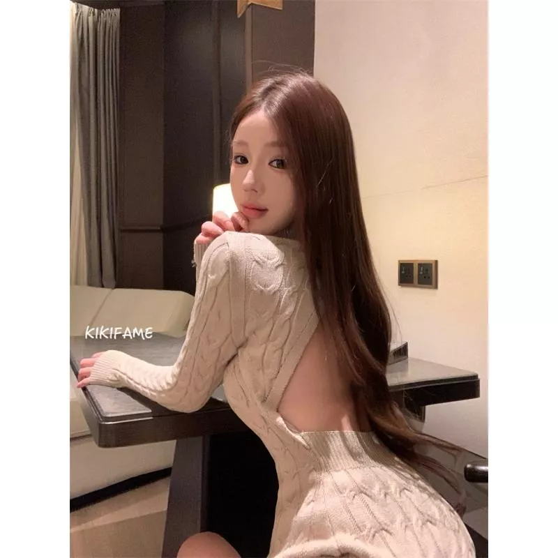 現貨🔗 【𝐊𝐈𝐊𝐈𝐅𝐀𝐌𝐄】🌟五色 經典性感露背麻花針織洋裝 美背洋裝 露背洋裝 連身裙 包臀洋裝 鏤空洋裝 收腰洋裝