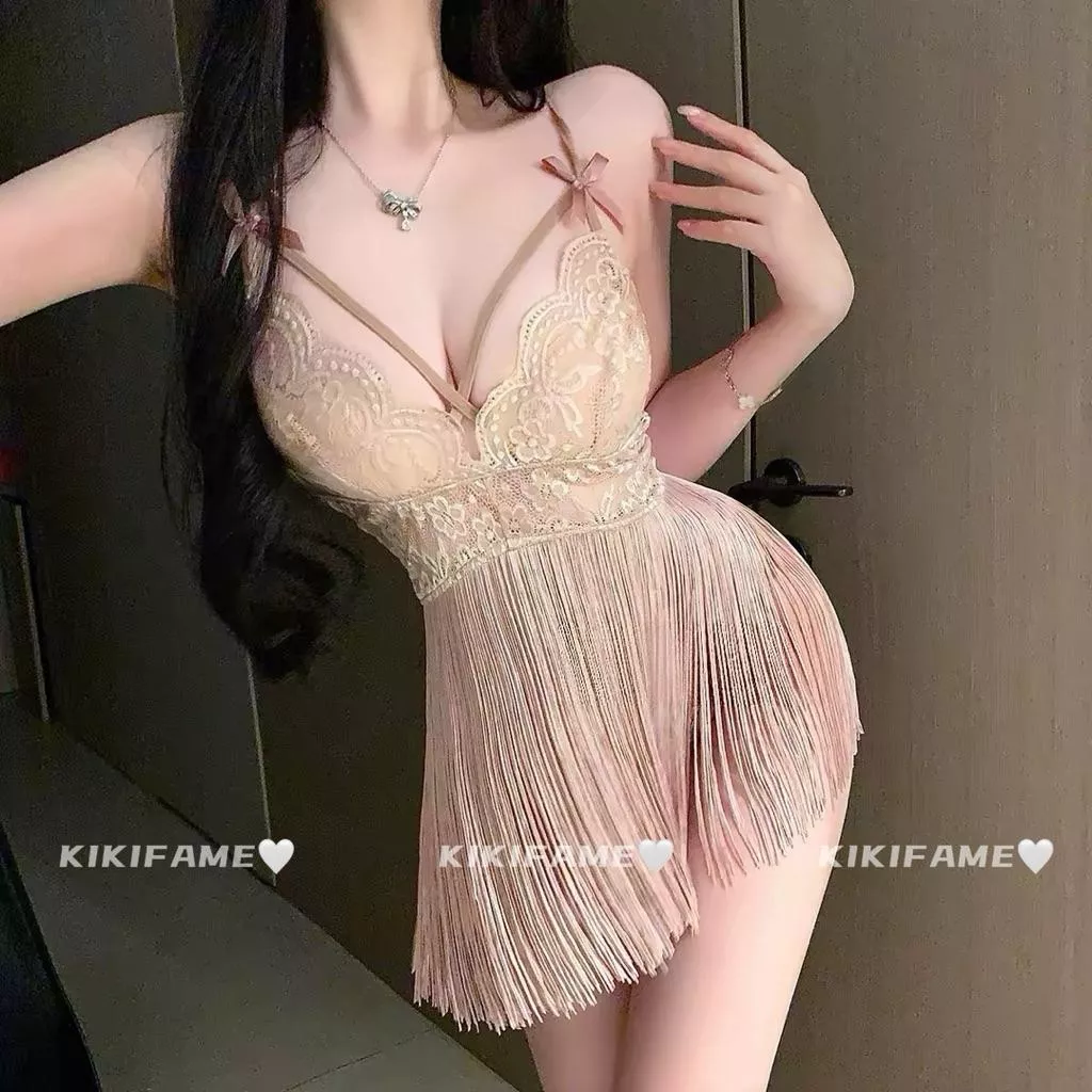 【𝐊𝐈𝐊𝐈𝐅𝐀𝐌𝐄】🌷𝐷𝑟𝑢𝑛𝑘.一半微醺🥂✨性感蕾絲鏤空蝴蝶結流蘇睡裙 睡袍 蕾絲睡裙 性感睡裙 居家服 角色扮演