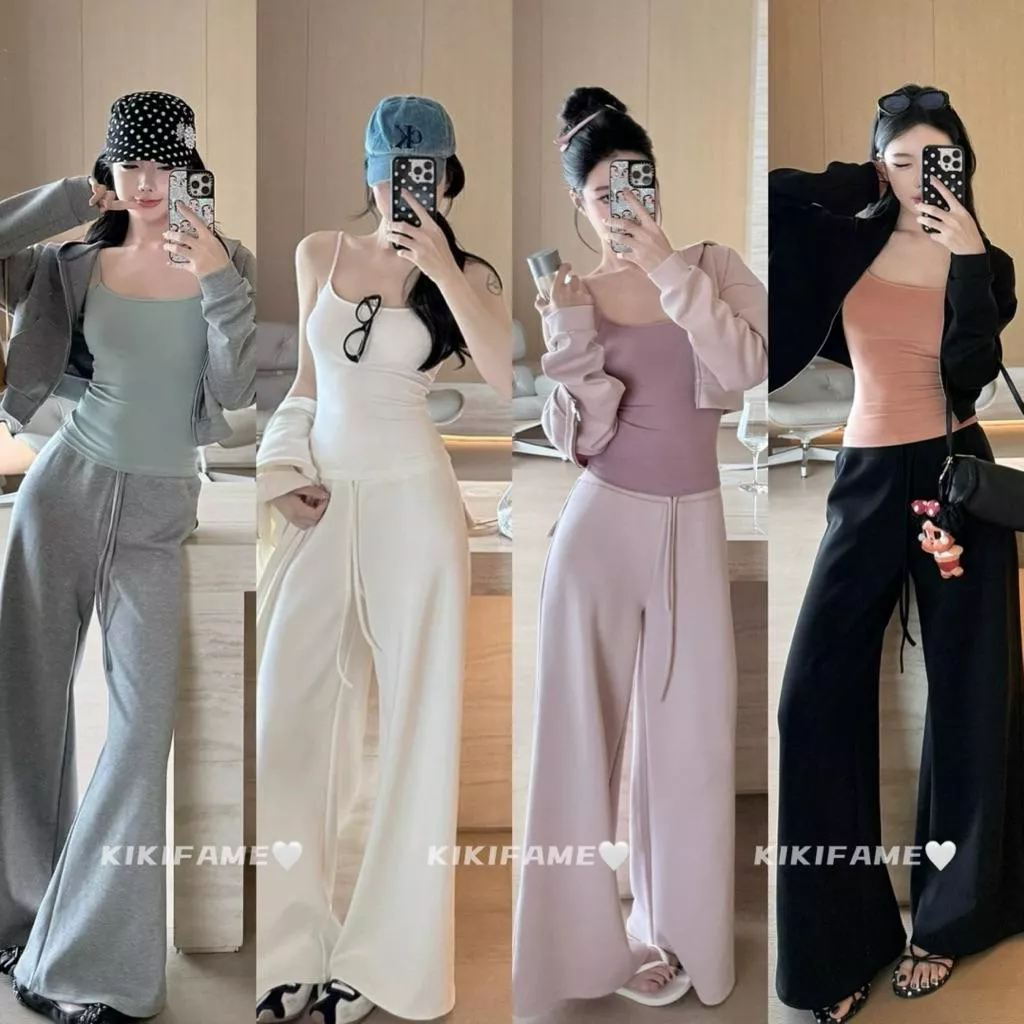 【𝐊𝐈𝐊𝐈𝐅𝐀𝐌𝐄】𝘊𝘩𝘪𝘭𝘭.鬆弛美女🦄🫧🍬帶胸墊！馬卡龍U領背心 衛衣外套 休閒長褲  三件套 吊帶背心 連帽外套