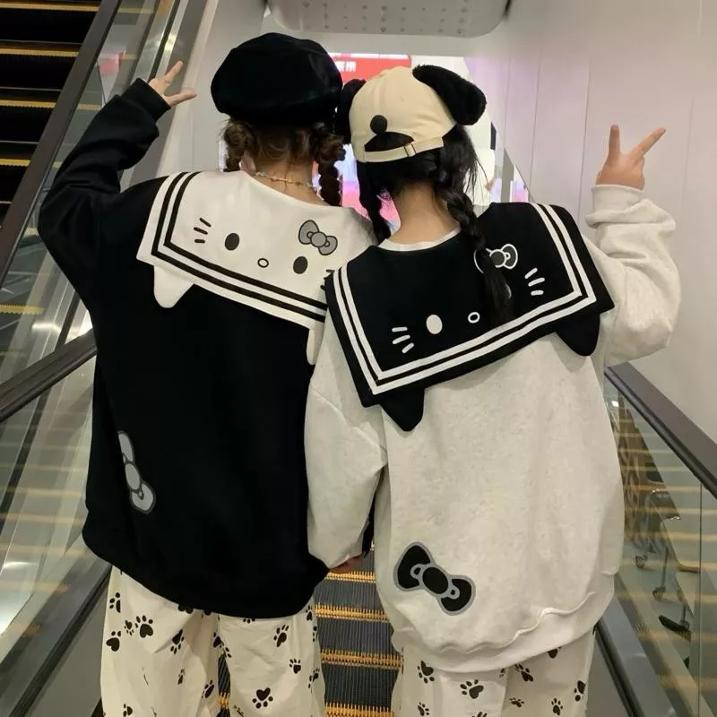 閨蜜裝首選ᙏ̤̫͚ ♡゛日系 甜美風 可愛凱蒂貓 蝴蝶結 印花款 純棉 海軍領 長袖外套