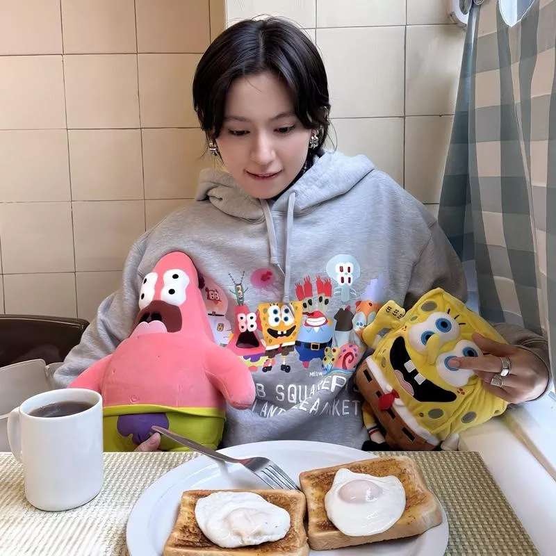 美式個性風 惡搞海綿寶寶 印花 純棉 連帽長袖帽T