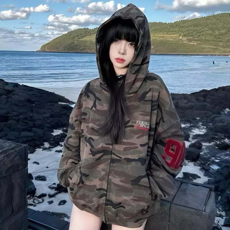 美式復古風 FDRSLIPS 數字90 刺繡款 迷彩 純棉 連帽長袖外套