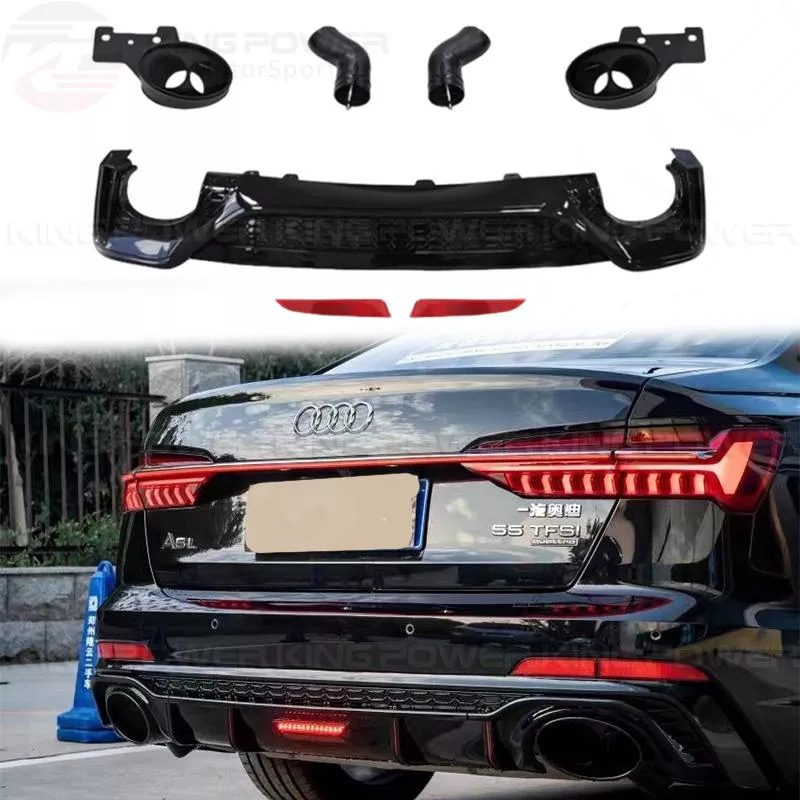 KP擎利國際 19-24 AUDI A6 S6 C8 亮黑 RS6樣式 後下巴+尾飾管 後擾流 下巴 後唇