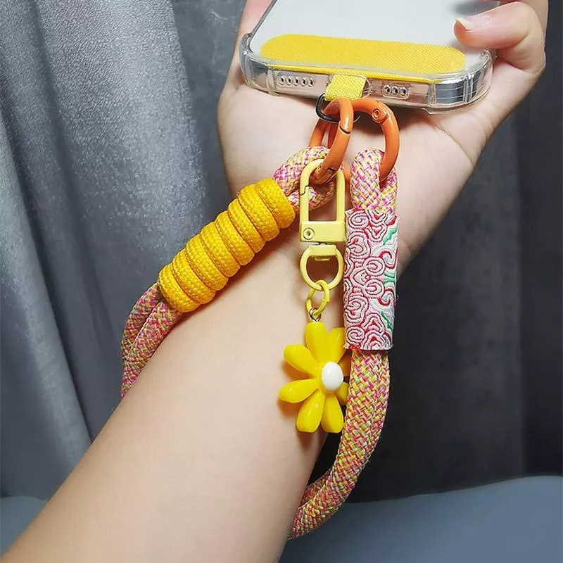 短款民族風雙股粗麻辮手機掛繩