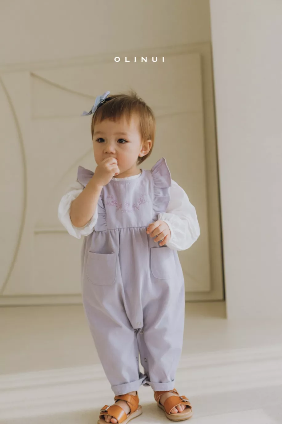 <韓製>刺繡暗釦連身褲／少量現貨