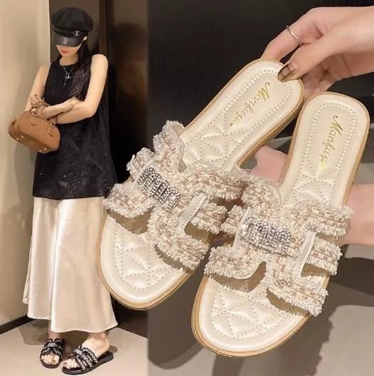 預購。夏天女鞋子仙女百搭平底沙灘壹字拖