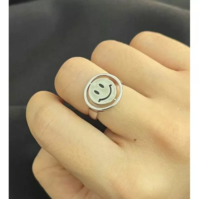 好心情~雙面笑臉金屬開口戒指嘻哈ins風指環