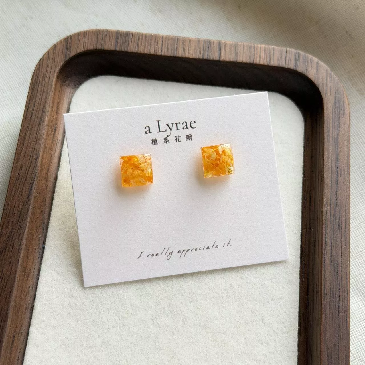 aLyrae手作飾品 | 極日系列 經典橢圓 耳針式 耳環 鍍14K金 方形璀璨豔陽