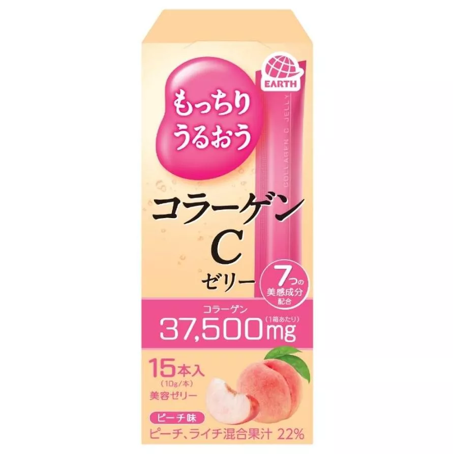 『代購』日本《EARTH製藥》アース製薬 もっちりうるおう コラーゲンC ゼリー ピーチ味 極品奢華版 膠原蛋白C果凍條-15條入（蜜桃口味） (5/6 收單)
