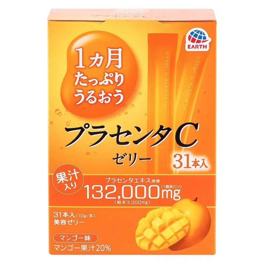 『代購』日本《EARTH製藥》アース製薬１ヶ月たっぷりうるおうプラセンタCゼリー 1個月份滿滿潤澤 胎盤素C果凍條 31條入（芒果口味） (5/12 收單)
