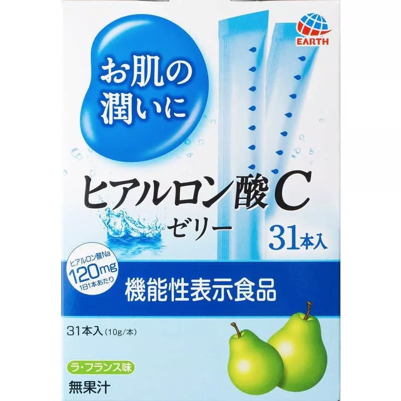 『代購』日本《EARTH製藥》アース製薬 お肌の潤いに ヒアルロン酸Cゼリー 肌膚保水潤澤 玻尿酸 C 果凍條  31條入（青蘋果口味）  (5/12 收單)