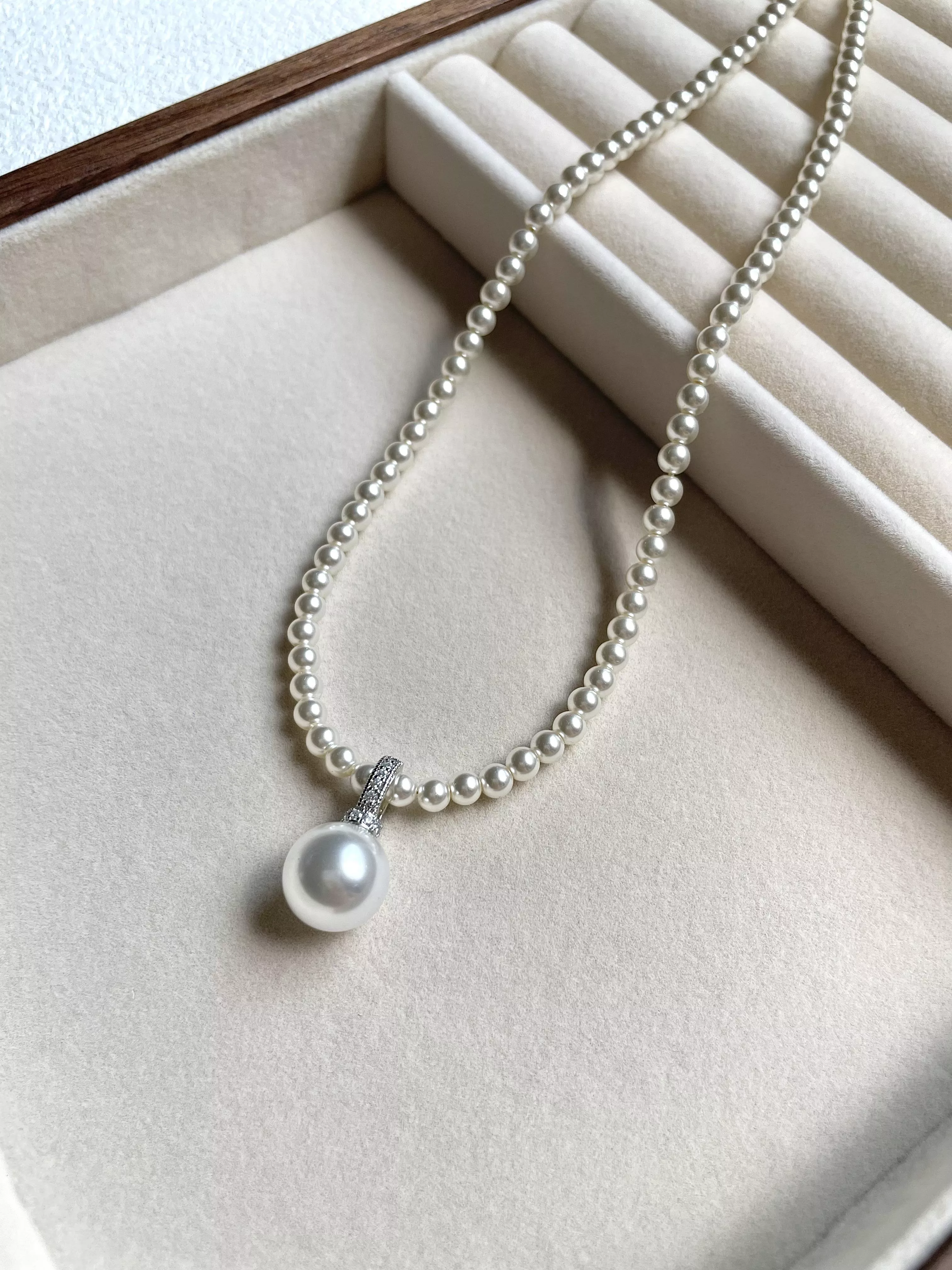 2way經典珍珠吊墜項鍊-白