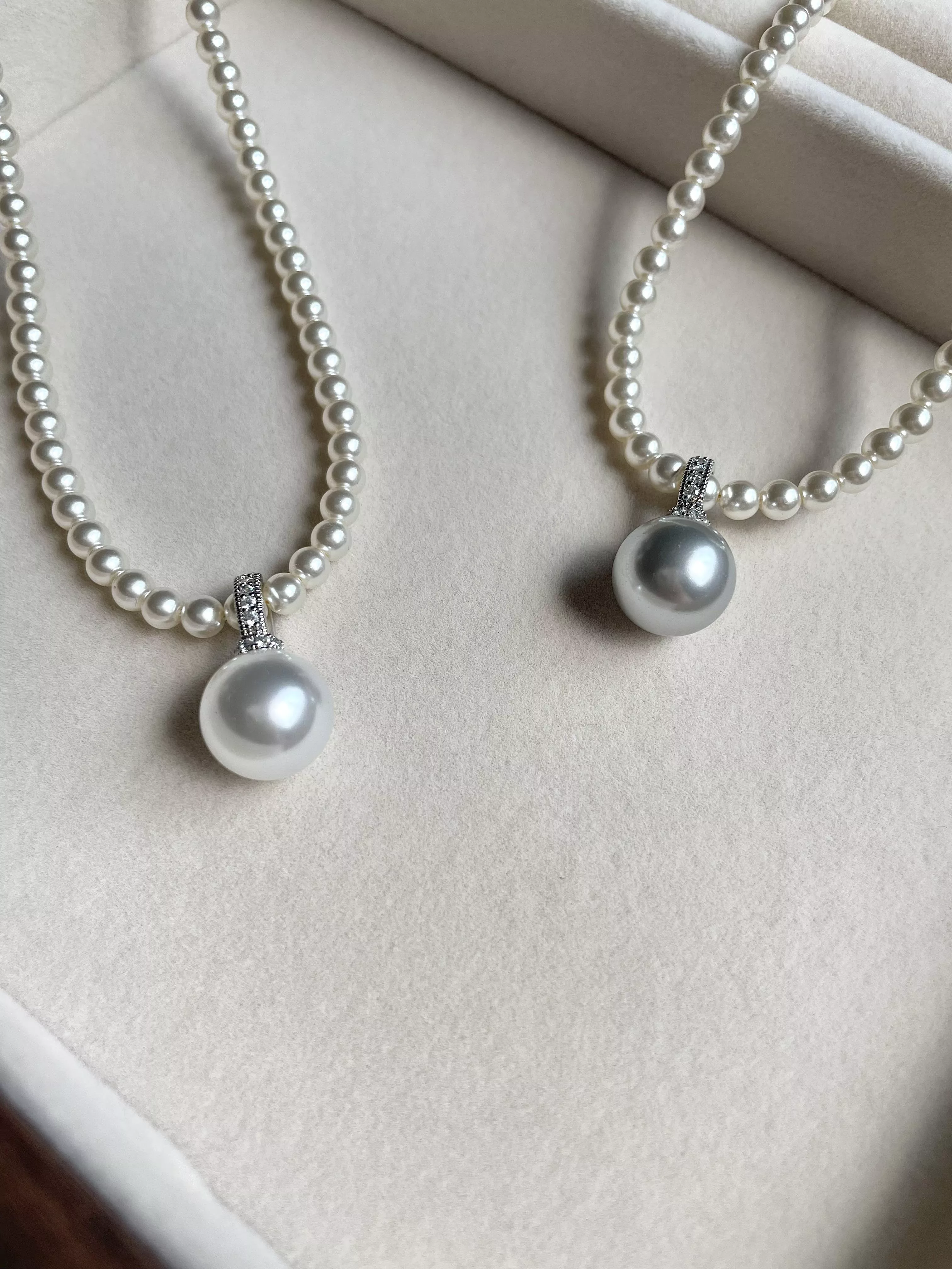 2way經典珍珠吊墜項鍊-灰