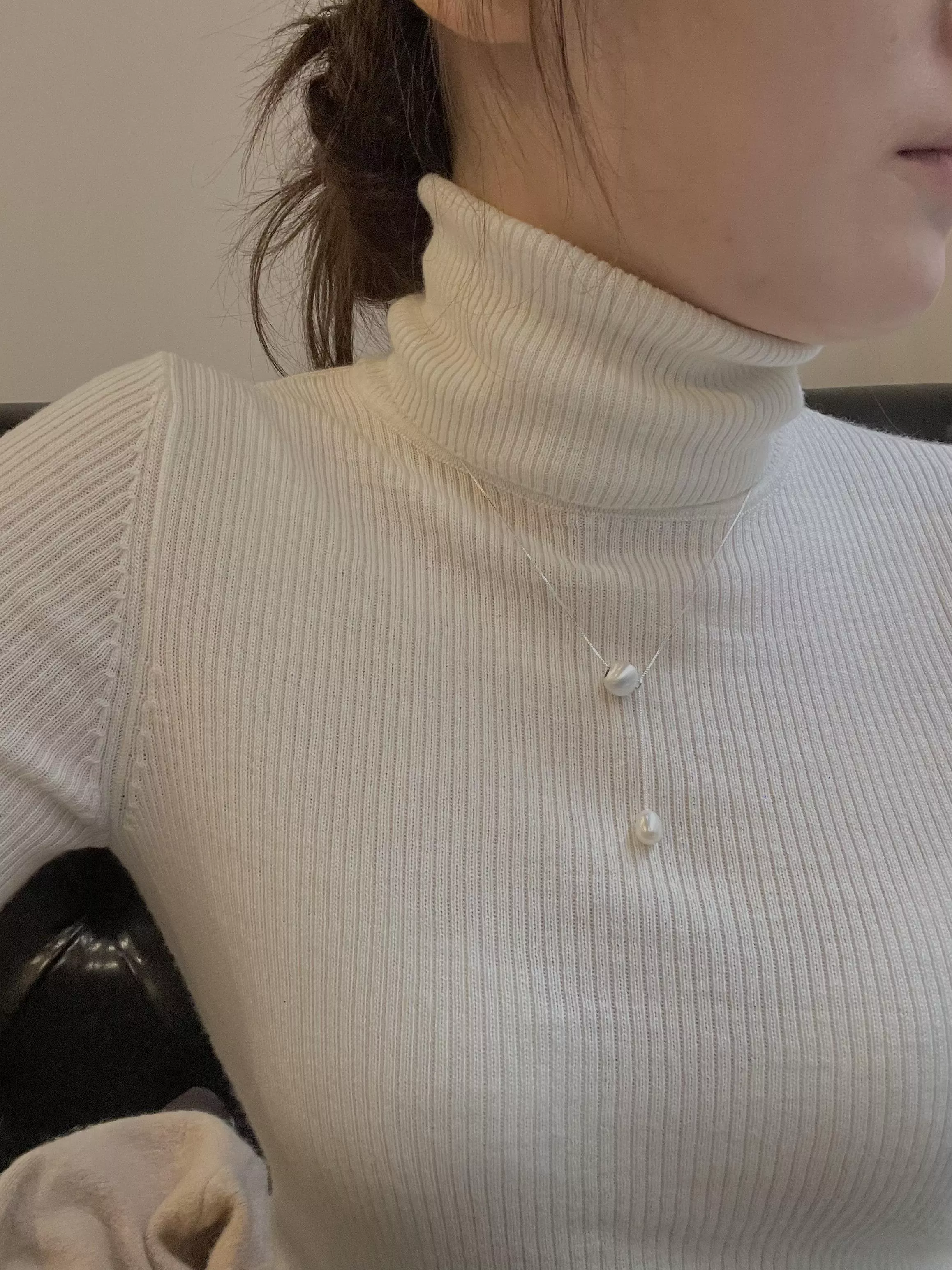 銀色星球淡水珍珠毛衣鏈