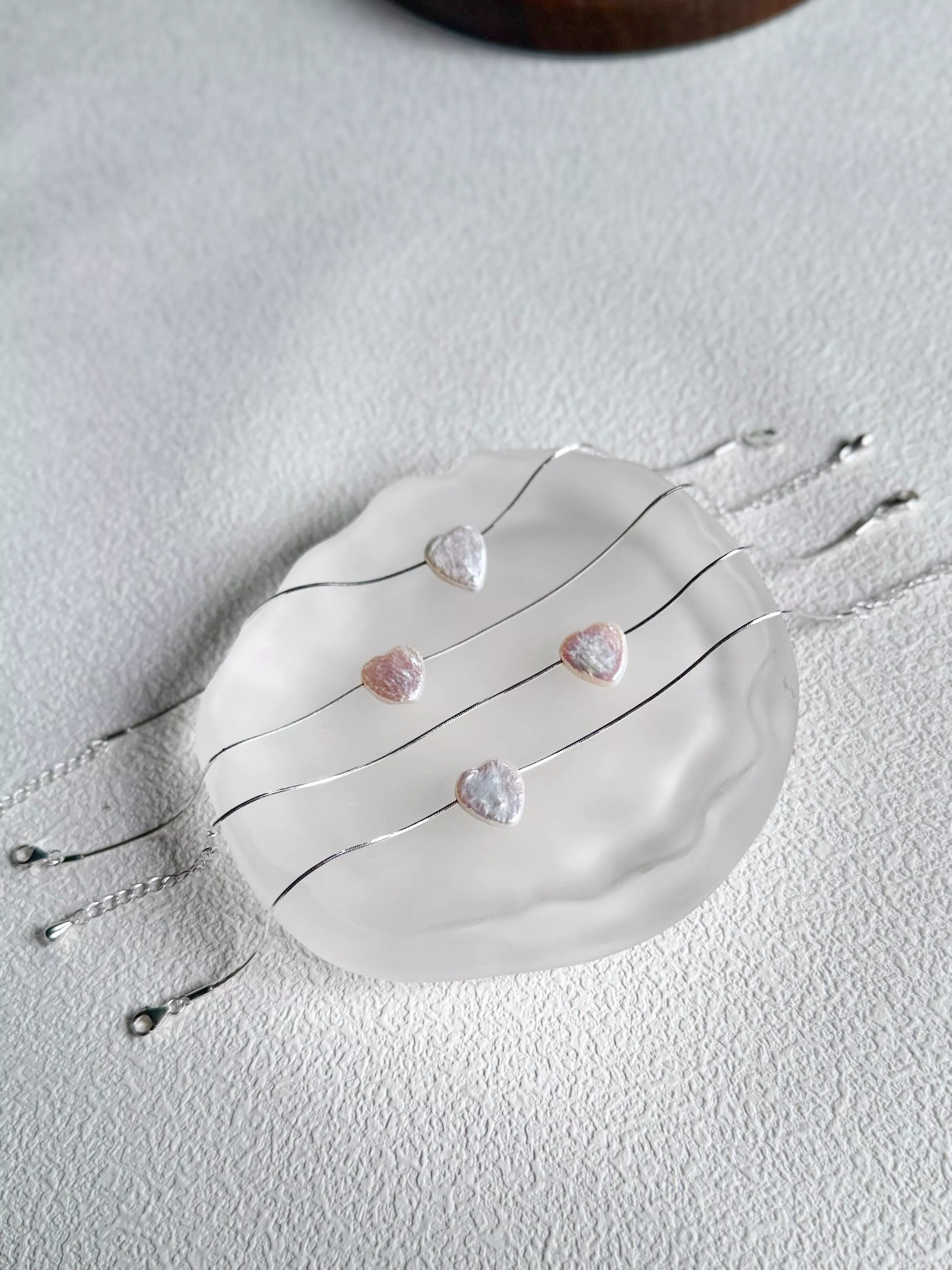 ｜悅己｜心型珍珠純銀手鏈