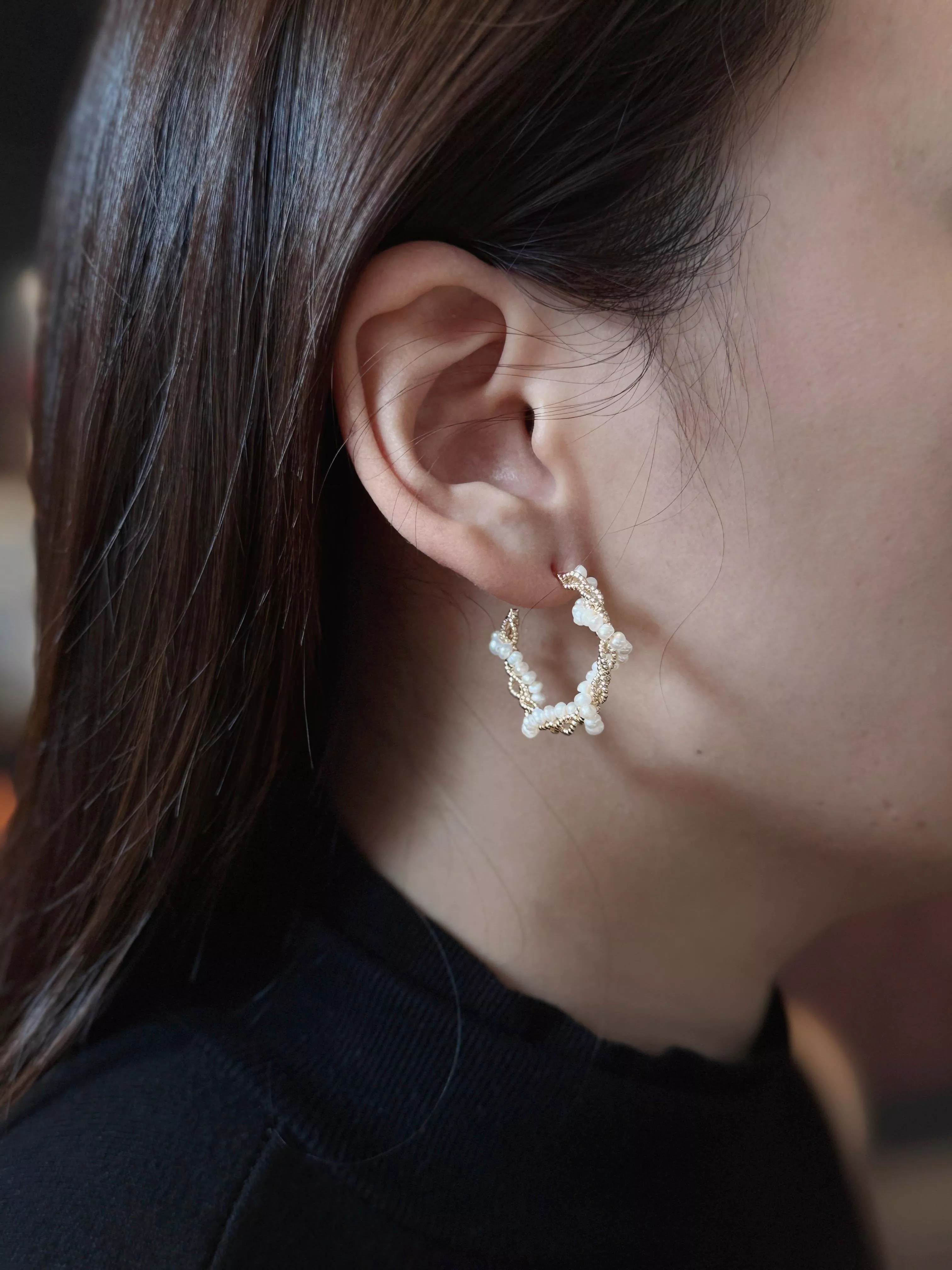 ｜燦金雪花｜淡水珍珠耳環