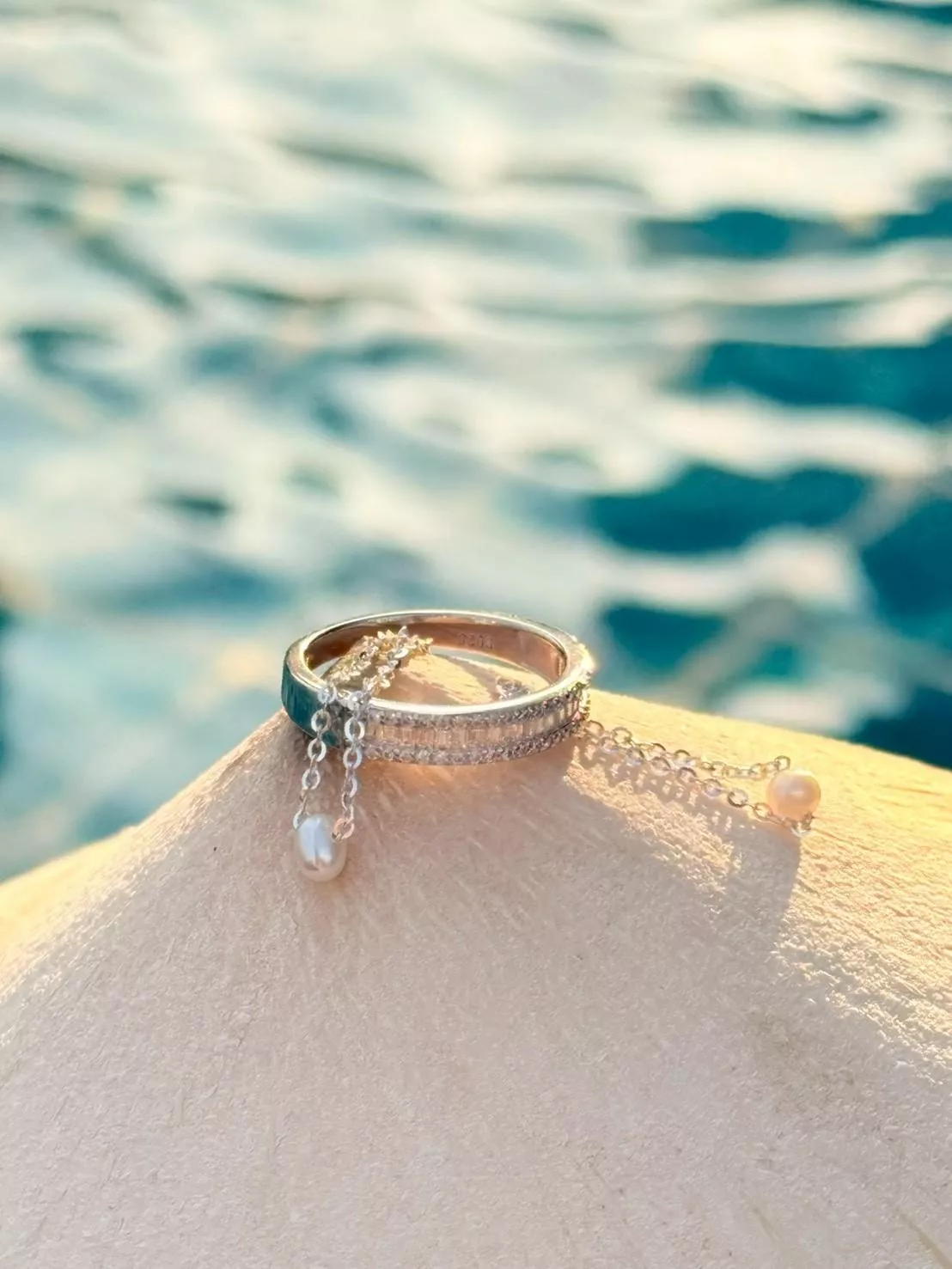 時光裡的溫柔・淡水珍珠鏈條戒指