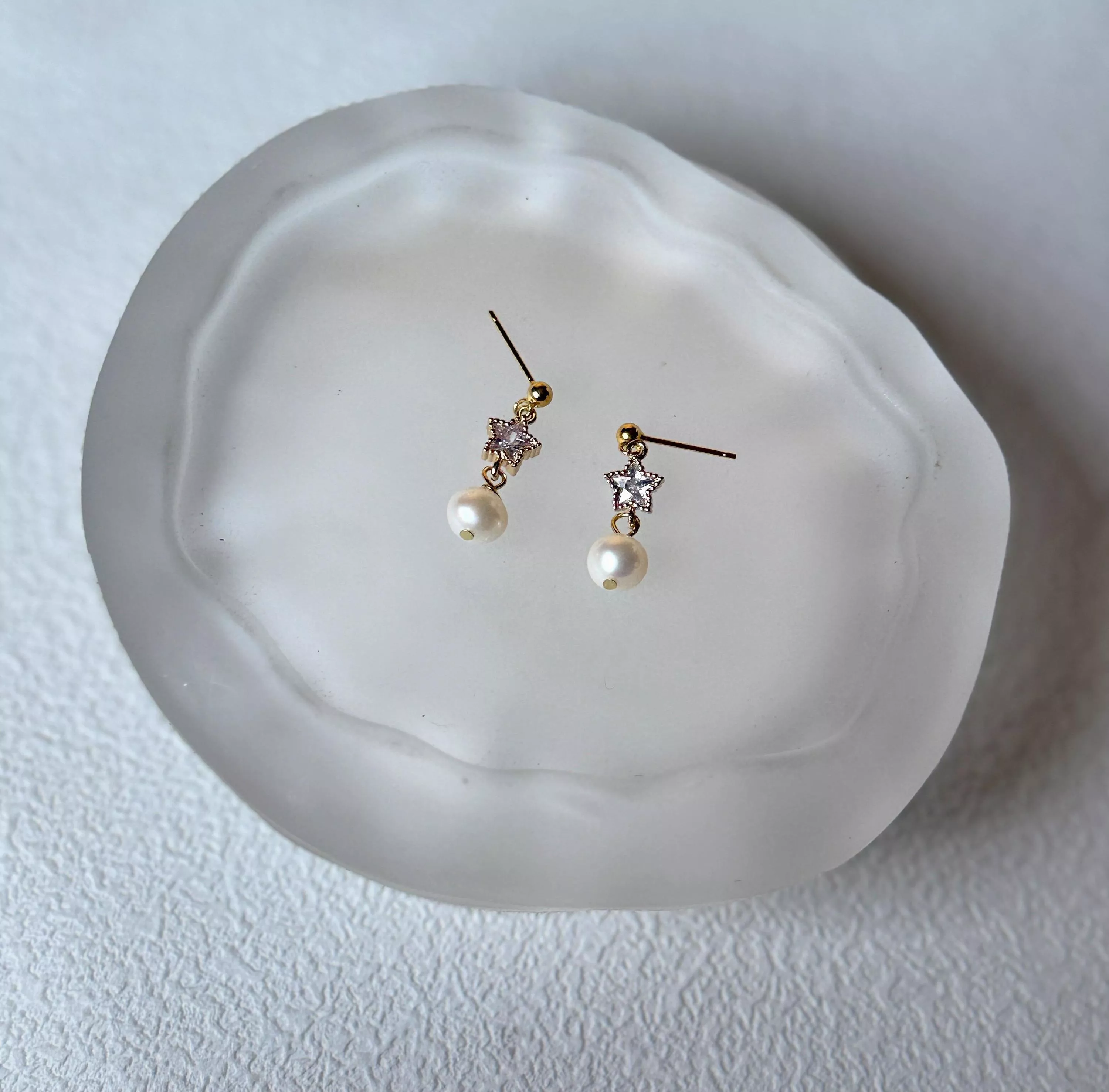 微醺的光芒・鋯石星星珍珠耳環