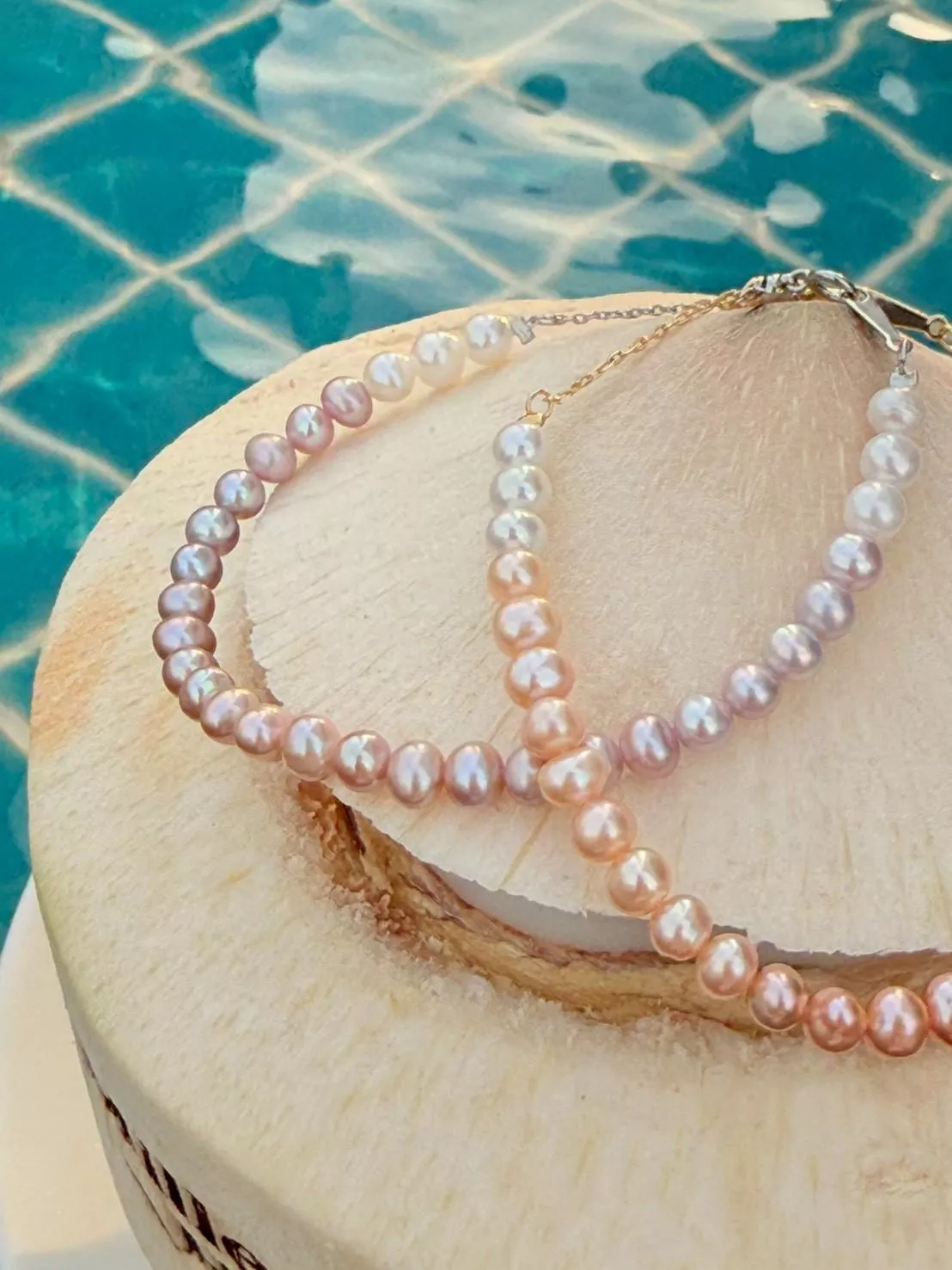 晚霞微醺·漸層淡水珍珠手鏈（天然珍珠售完不補）