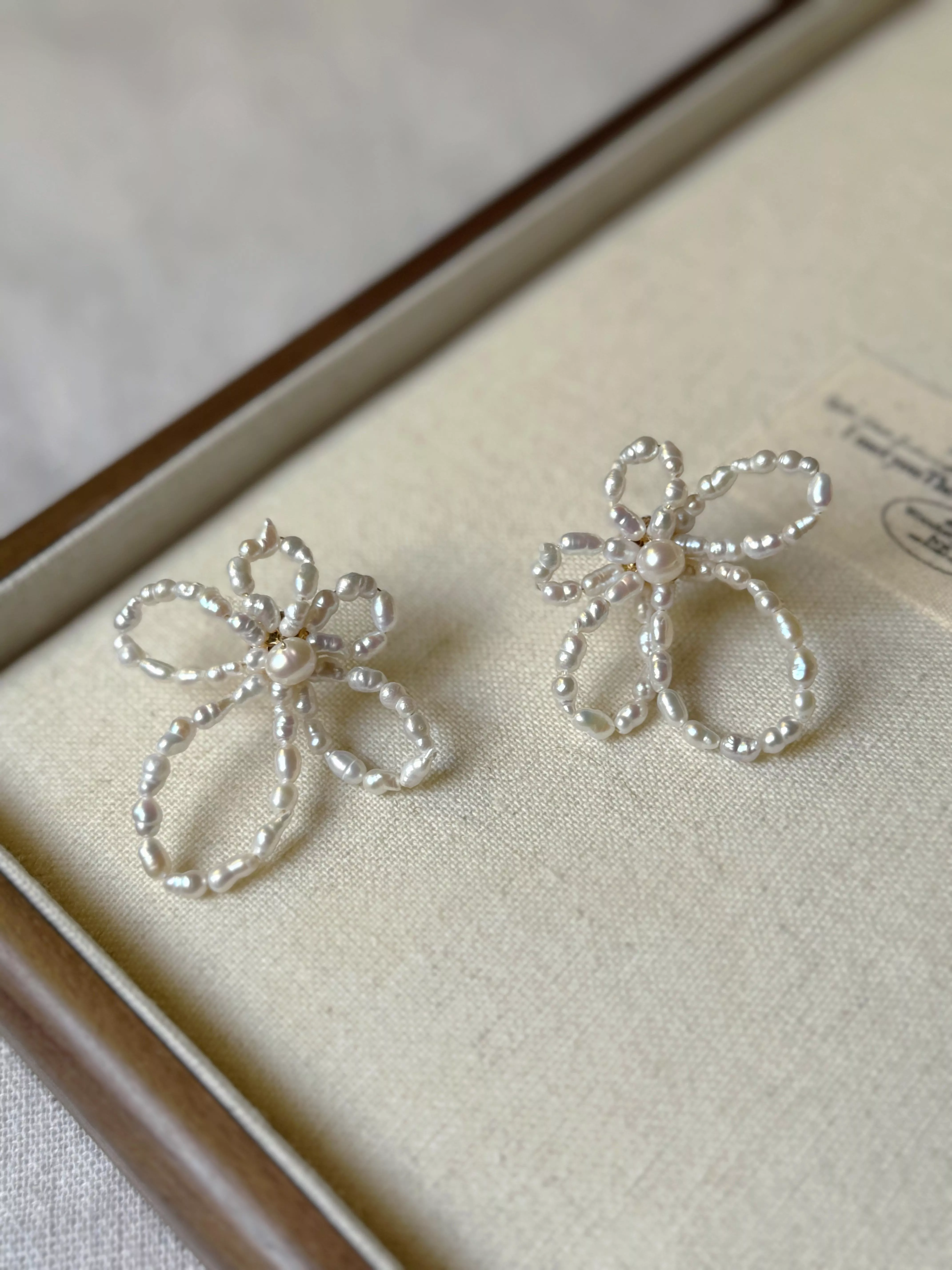 ｜浮光花影｜珍珠大花耳環