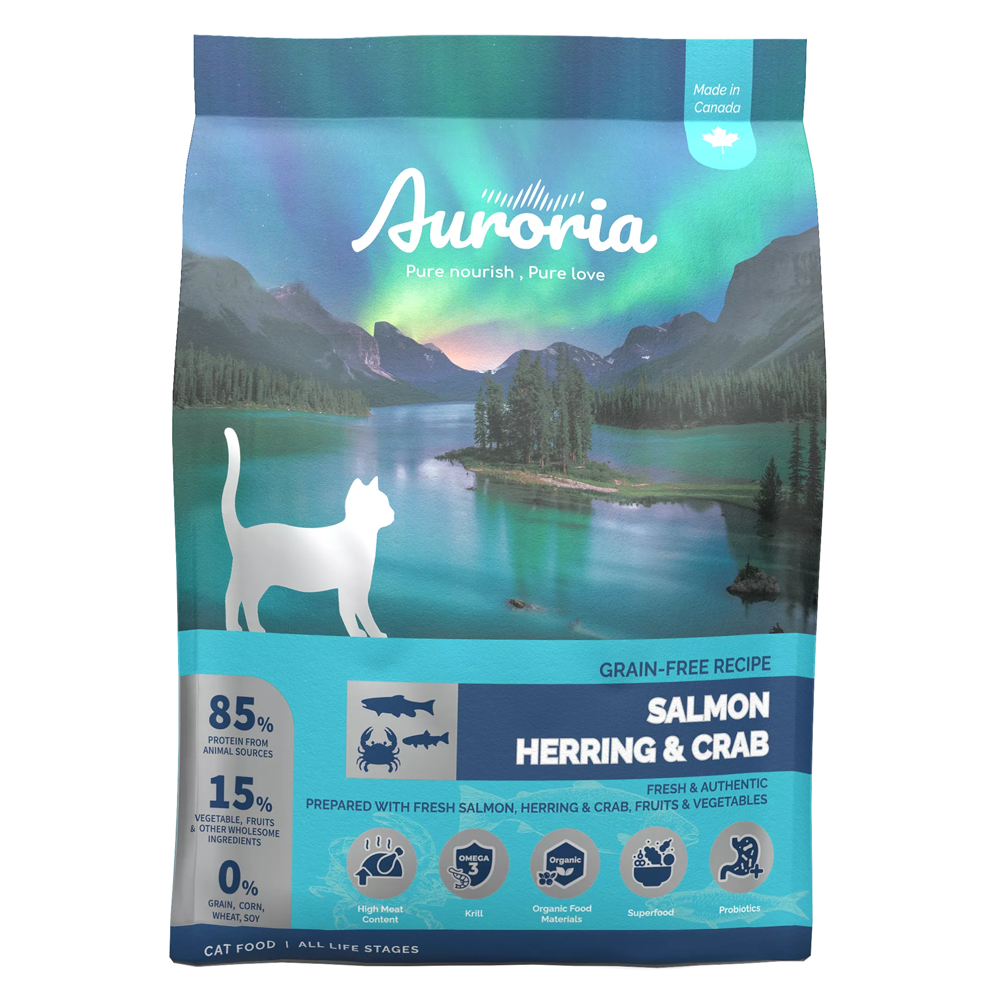【AURORIA極光】全齡貓 無穀天然糧－鮭魚、鯡魚&雪蟹｜三種規格(1磅/4磅/12磅)