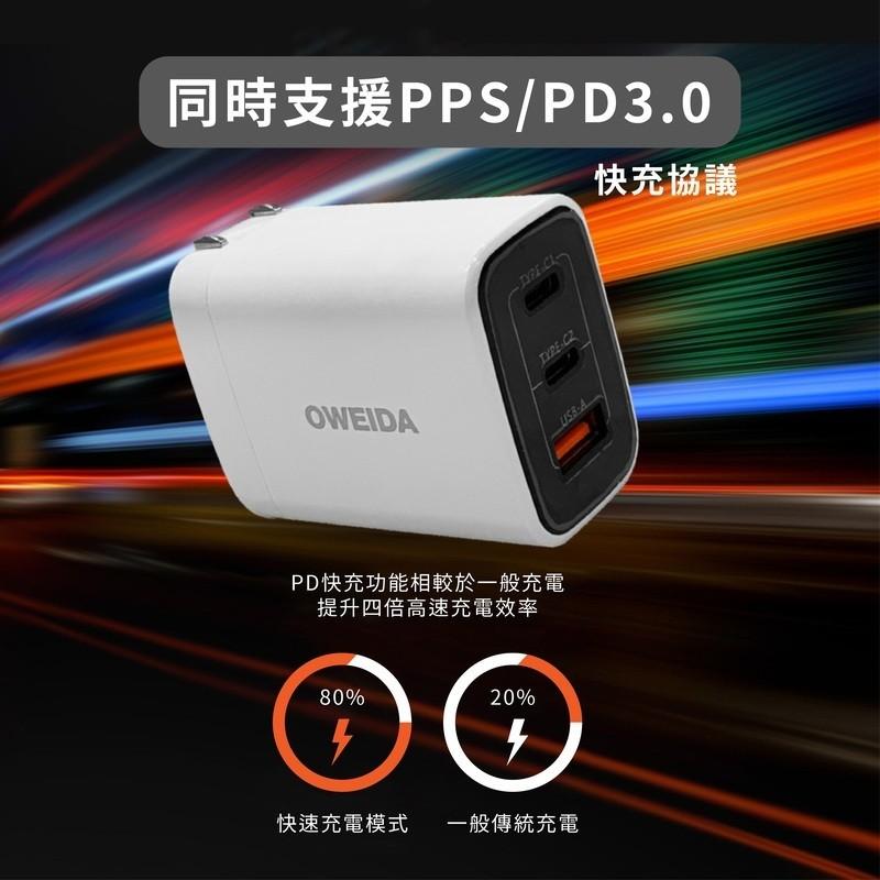 【Oweida】(一年保固-極速充電組) 67W氮化鎵充電頭+100W C TO C 150CM編織漁網快充線