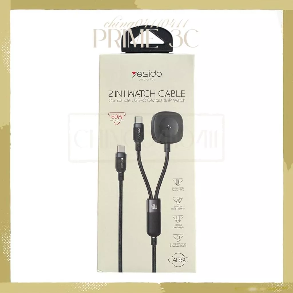 【yesido】2in1充電線 USB-C&Apple Watch充電線 二合一手錶充電線 60W CAB6C
