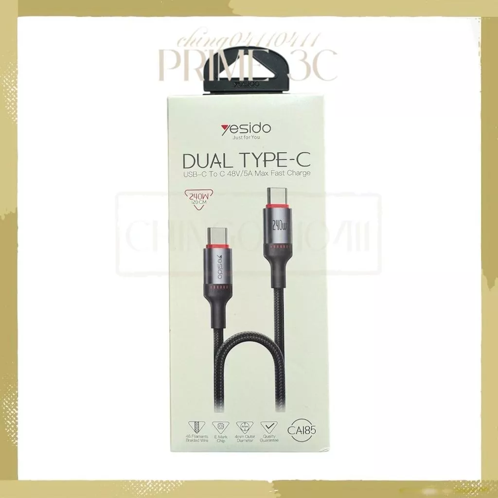 【yesido】尼龍編織Type-CtoType-C 240W快充線 120cm 快充線 PD CA185