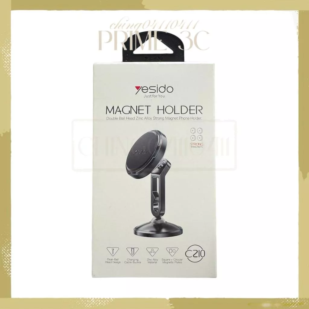 台灣現貨【yesido】鋅合金360°旋轉雙球頭設計金屬車載磁性手機支架 手機支架 C210