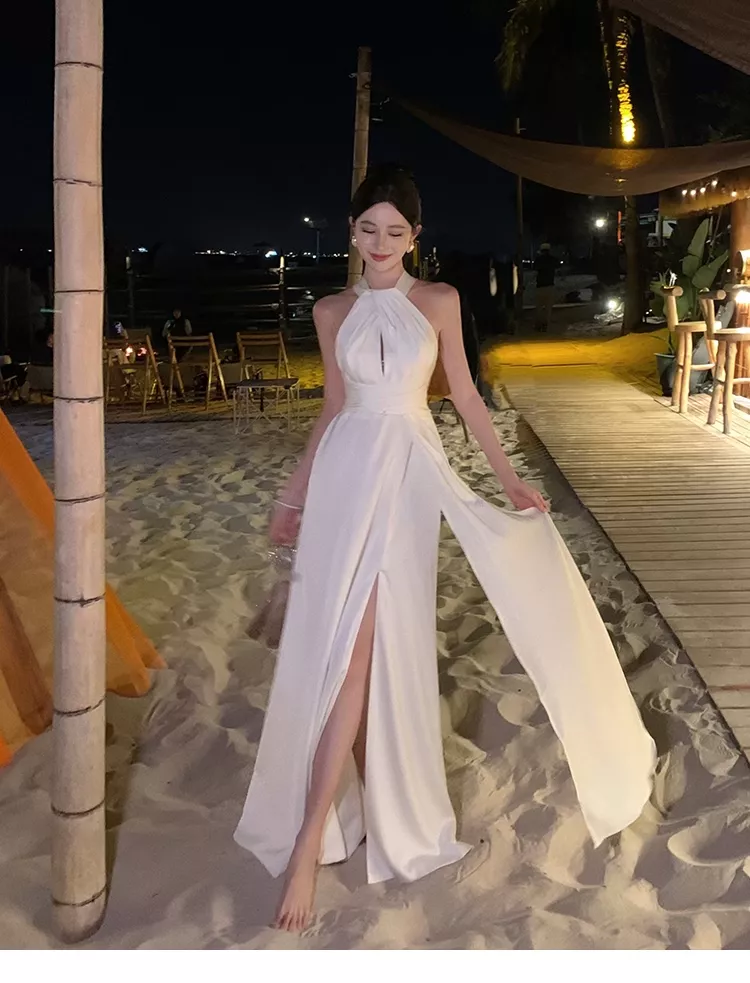 月白映雪 綁帶露背高訂禮服