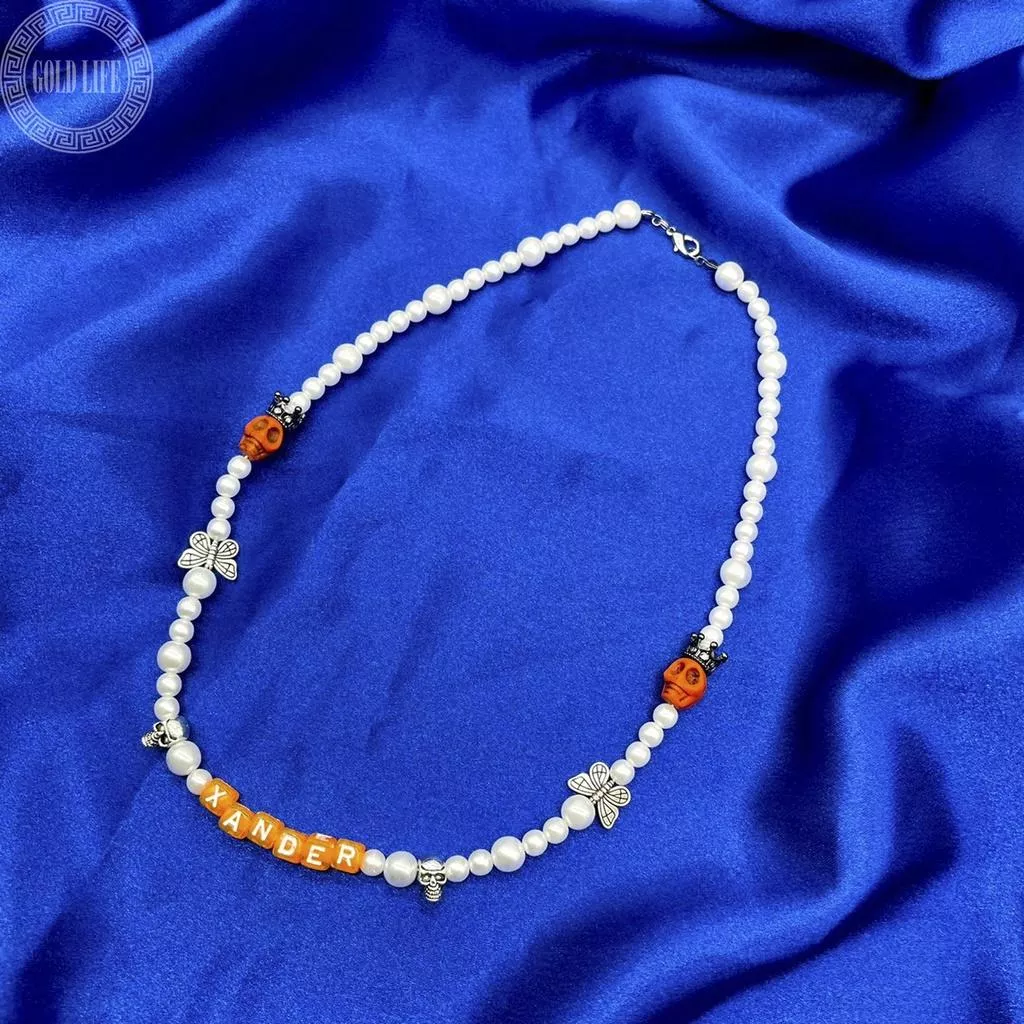 NO NAME 客製橘色王冠骷瞜項鍊