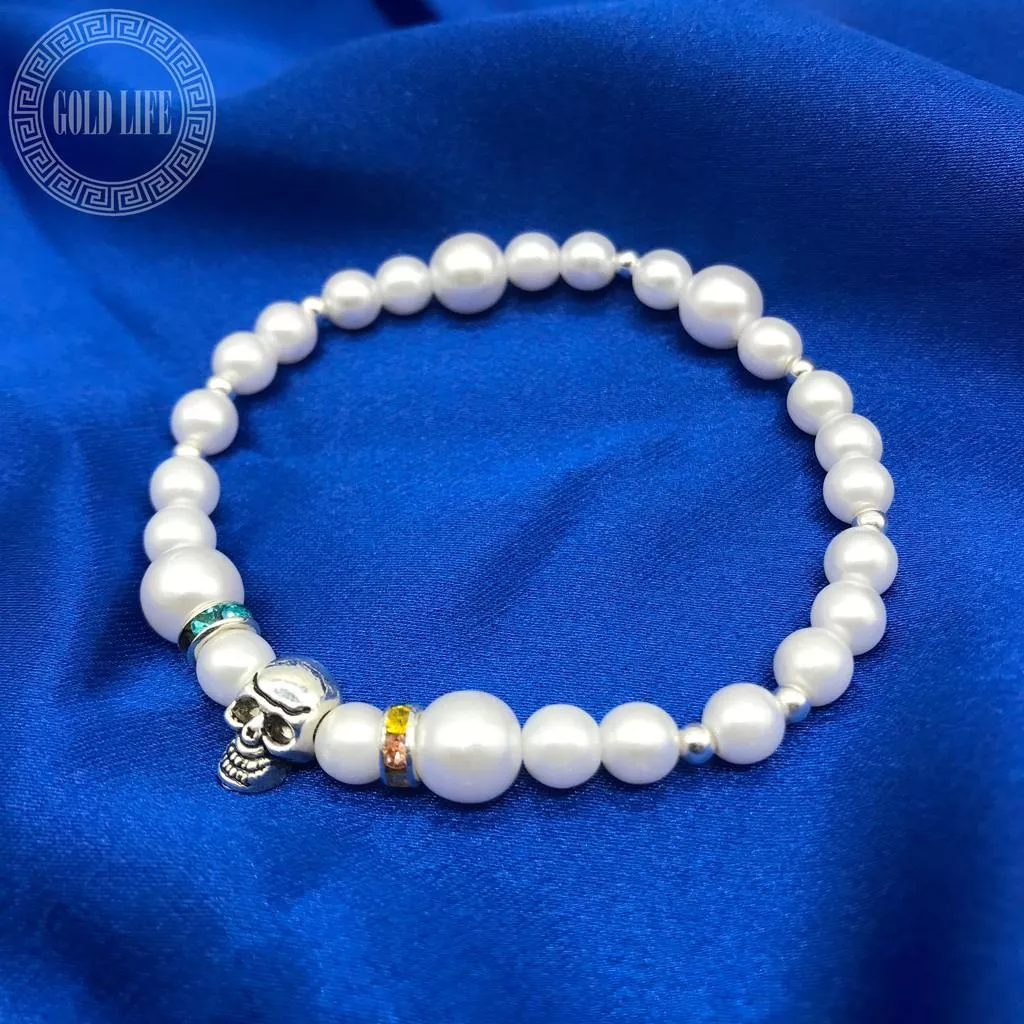 NO NAME 彩色鑽石骷髏珍珠手鍊