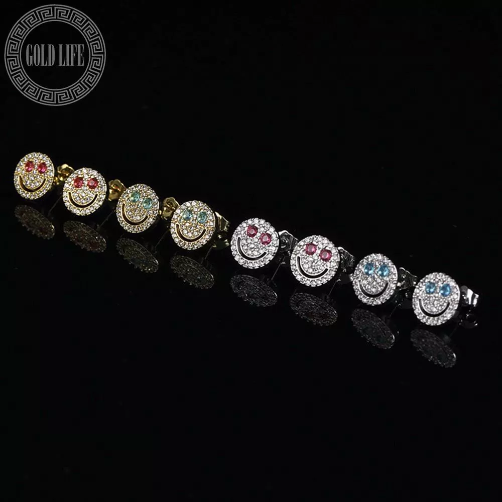 滿鑽笑臉耳環 (S925純銀耳針)