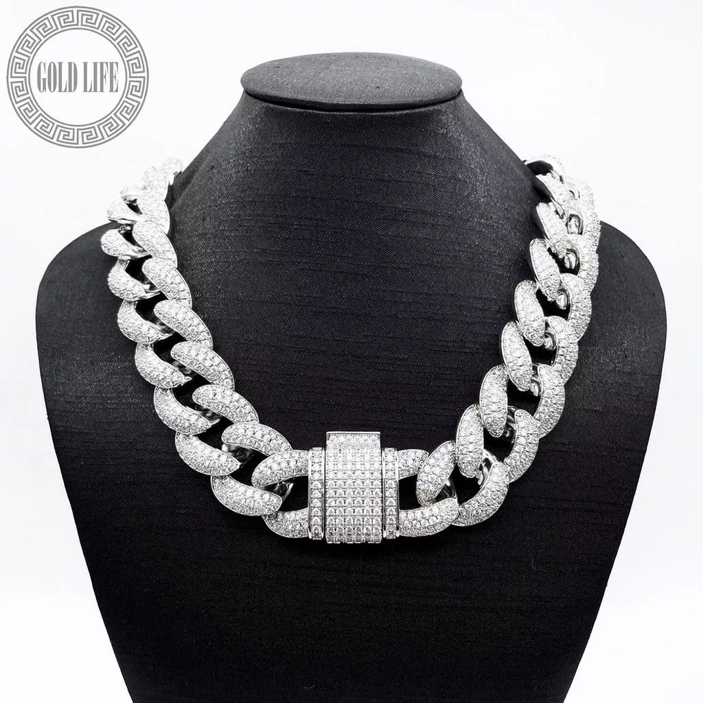 23mm密釘鑲鑽石古巴項鍊