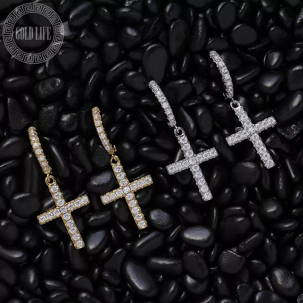 垂掛滿鑽十字架耳環